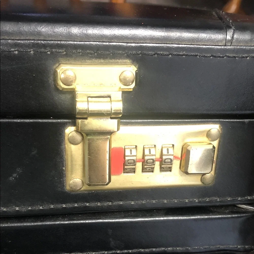 Vintage Black Leather Briefcase with Gold Hardware